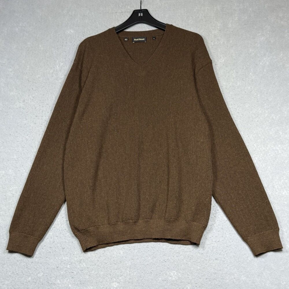 Paul Stuart Alpaca Sweater Men XL Brown V-Neck Knit Pullover Made in Peru Jumper